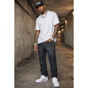 8732 Biker Jeans Sz 42x34 Mens Denim Baggy Skater Hip Hop Dark Wash Small Flaw N